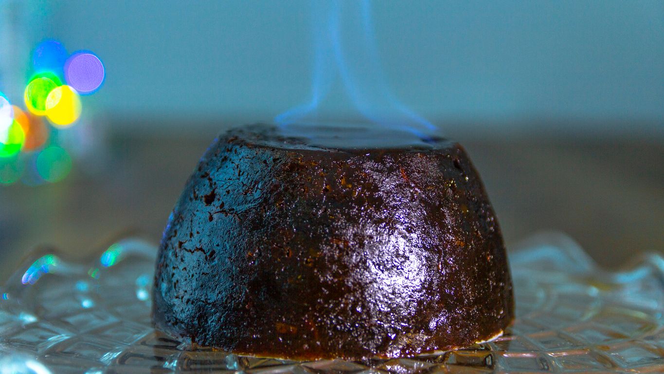 Homemade baked Alaska flambe with cannabisinfused rum