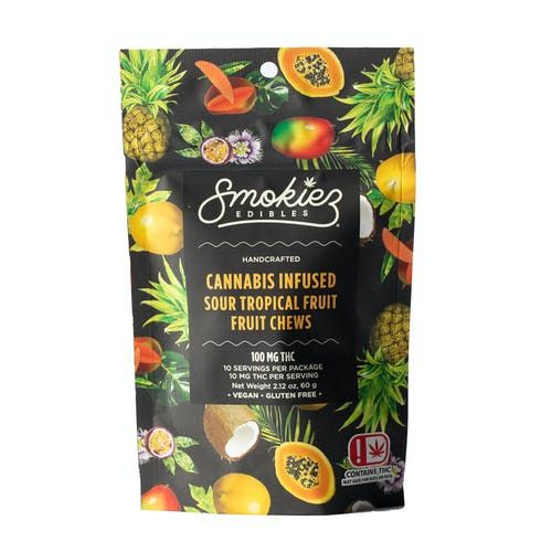 feature image Dover - Smokiez - Edibles - Sour Tropical  Fruit Chews 100mg - 10pk of 10mg pieces